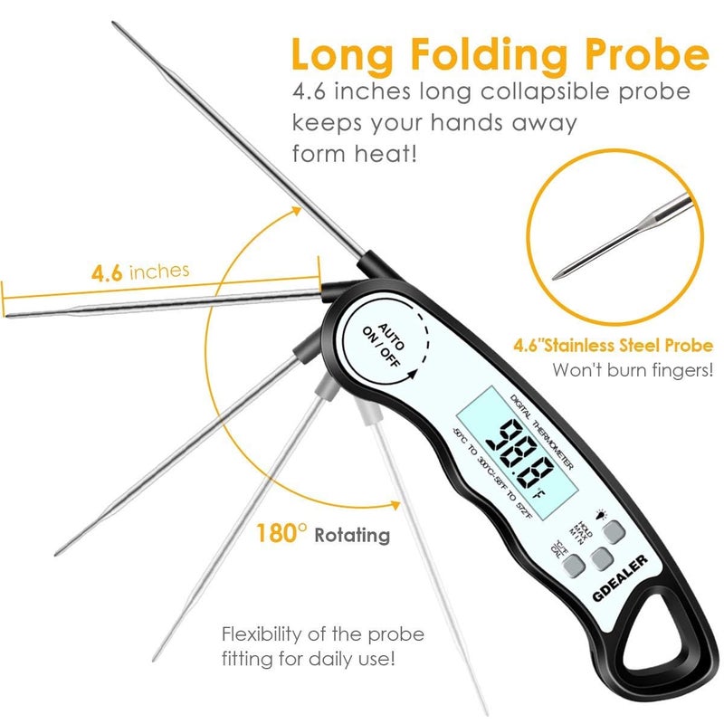 GDEALER Meat Thermometer Digital Instant Read Thermometer Ultra-Fast Cooking Food Thermometer with 4.6â€ Folding Probe Calibration Function for Kitchen Milk Candy, BBQ Grill, Smokers (Black) - Image 5
